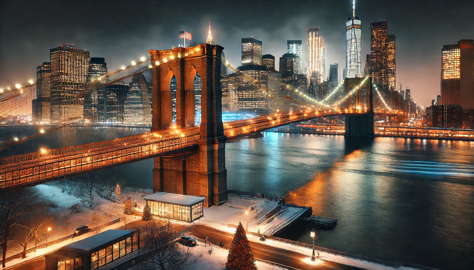 Brooklyn Bridge bei Nacht zur Weihnachtszeit