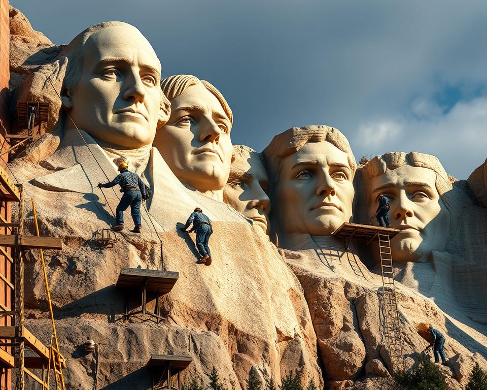 Bildhauertechniken am Mount Rushmore